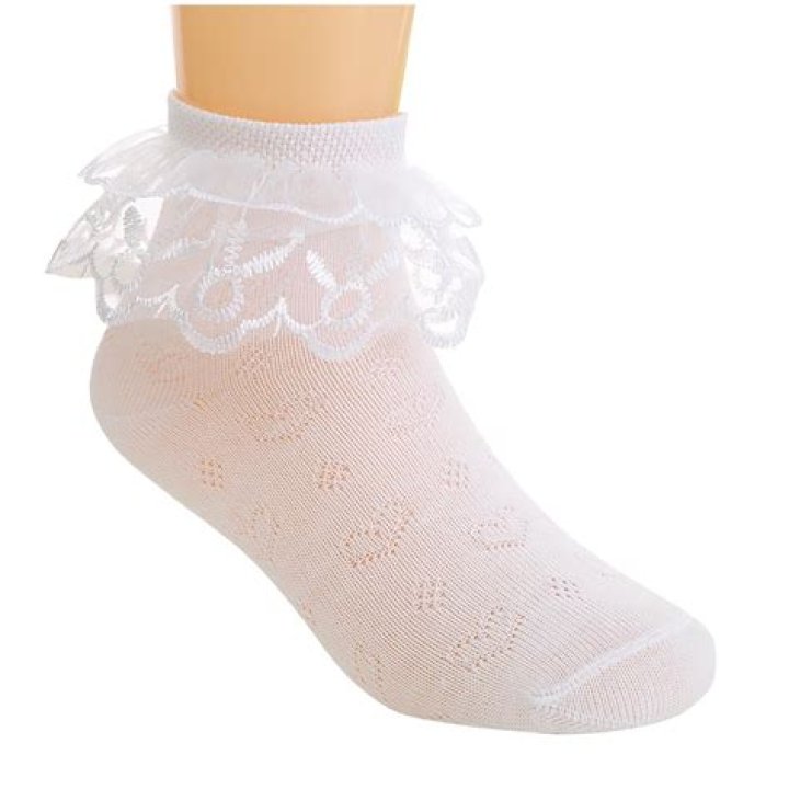 Christening Girls Cotton Ankle Socks with Lace and Pearled Bow — Blessed Celebration